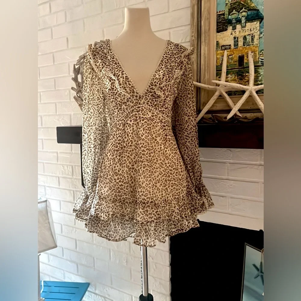 NWT,Anthropologie Mable, Instantly Slimming ruffle boho mini dress ,size Large - Picture 8 of 13